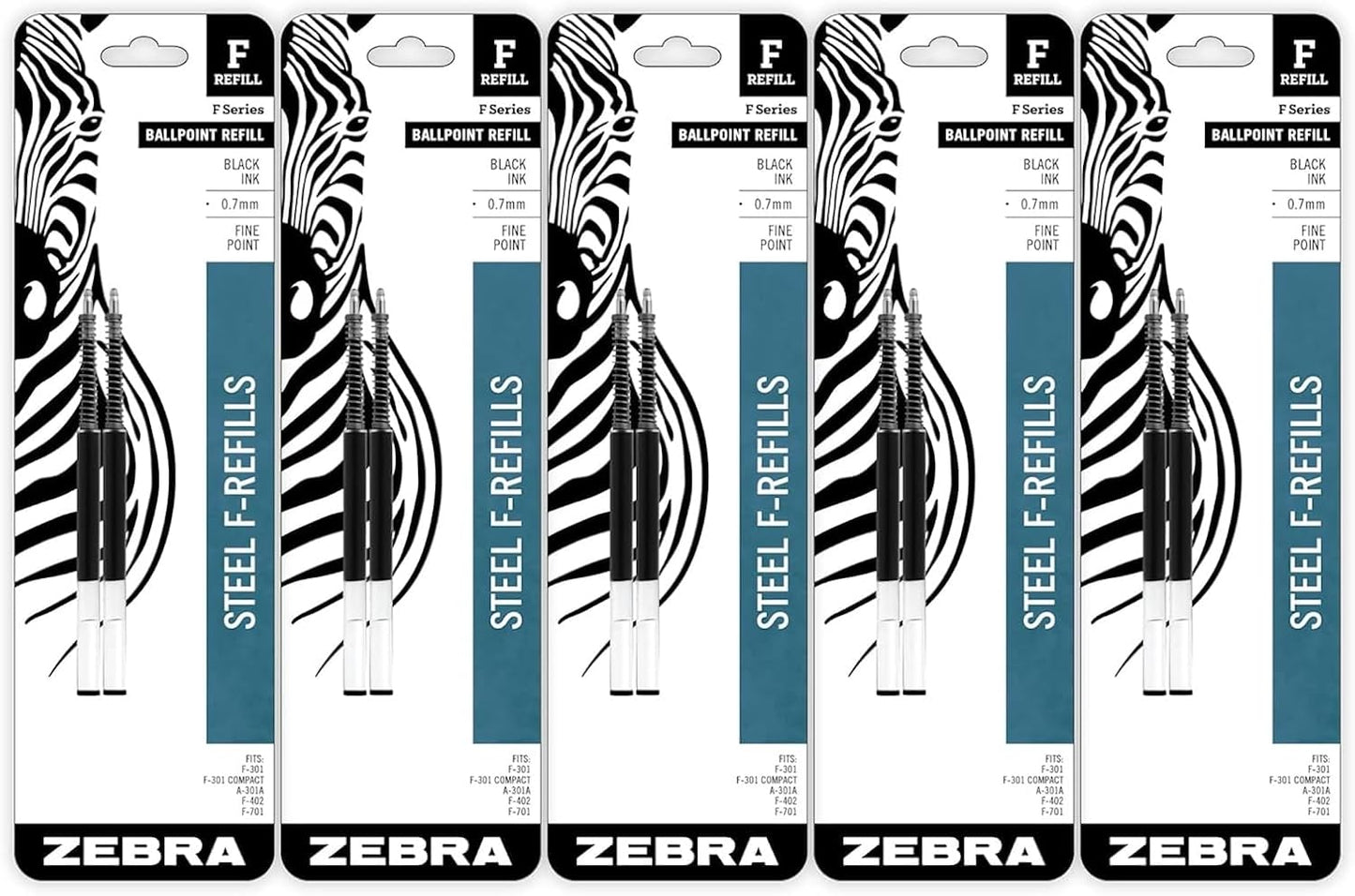 Zebra Pen Steel, F-Refill Ballpoint Ink Refills, 0.7mm Fine Point, Black Ink, Fits Zebra F-301, F-402, and F-701 Ballpoint Pens, Smooth Writing Performance, 2-Pack (85512)