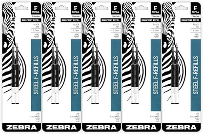 Zebra Pen Steel, F-Refill Ballpoint Ink Refills, 0.7mm Fine Point, Black Ink, Fits Zebra F-301, F-402, and F-701 Ballpoint Pens, Smooth Writing Performance, 2-Pack (85512)