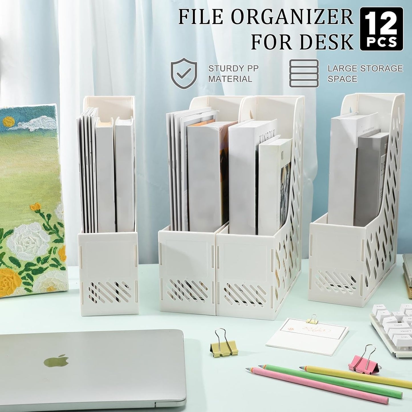 Glenmal 12 Pack Magazine Organizers Binder Organizer for Desk Plastic Vertical File Holder Magazine Racks Desk Accessories for Office, Home, or School (Black)