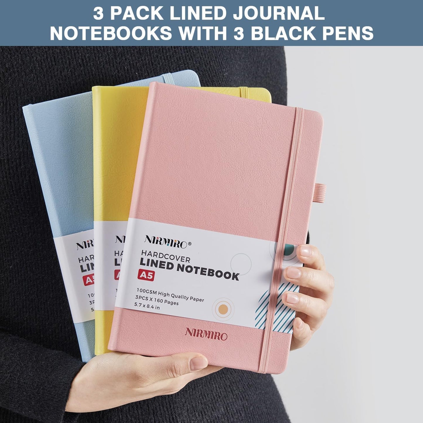 NIRMIRO Small Notebook Journals, 3 Pack Mini Pocket Note pads for Men & Women Writing, A6 Small Leather Notepad 3.7" x 5.7" with Pen, Black, Red, Green