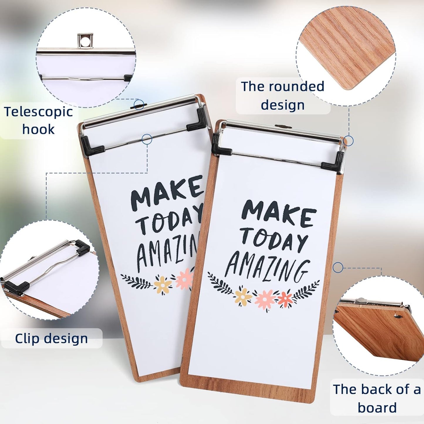 Epakh 20 Pcs Mini Clipboard Small Clipboards Wooden Half Page Clipboard Wood Check Presenters Kids Clipboards for Restaurant School Waitress Guest Server Books Menu Holder, 8 x 4 Inch