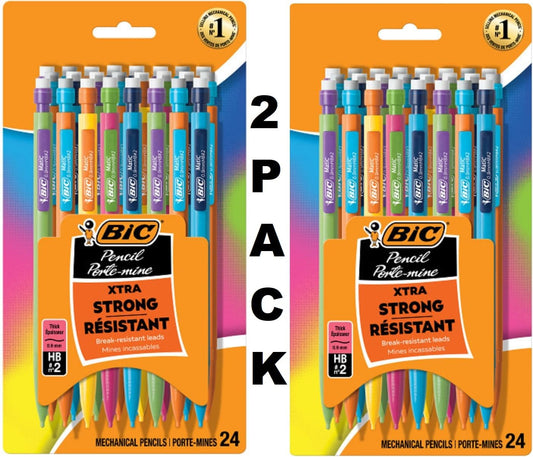 BIC Xtra-Strong Mechanical Pencil, Colorful Barrel, Thick Point (0.9mm), 24-Count, 2 Pack