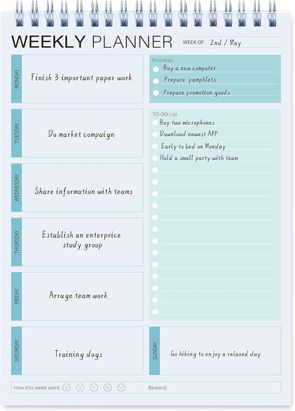Weekly Planner Notepad,Spiral To Do List Undated Planning Pad, Weekly Organizer for Students, Weekly Agenda for Work & Daily Life, 52 Sheets, 6.5 x 9.8 in (Green)