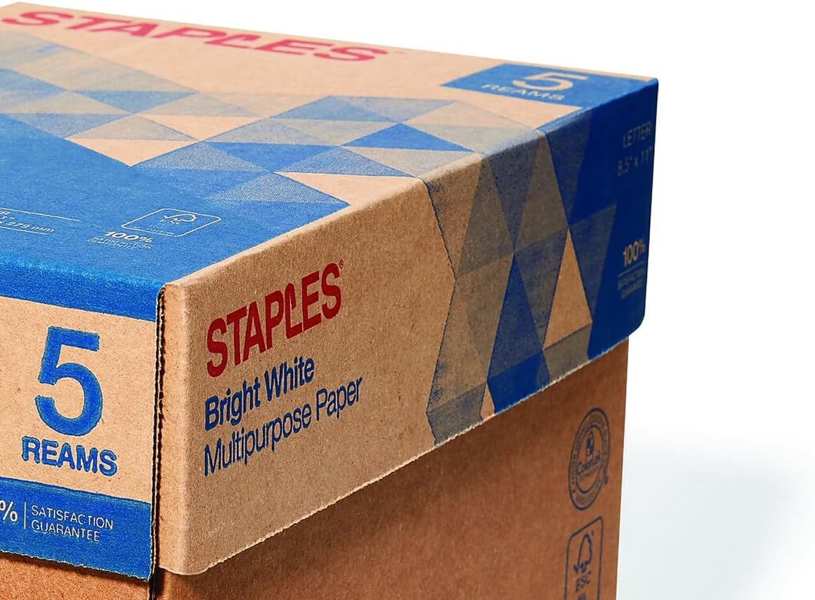 Staples 8.5-Inch x 11-Inch Multipurpose Paper 22 lbs 98 Brightness 500/RM 10 RM/CT