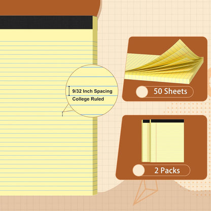 Legal Pads 8.5 X11, Narrow Ruled Notepads, 2 Pack, 50 Sheet/Pad, White Legal Pads, Tear Off Notepad, Perforated Writing Pad, Notebook Paper College Ruled, Notepads for Office Home School, Notepad