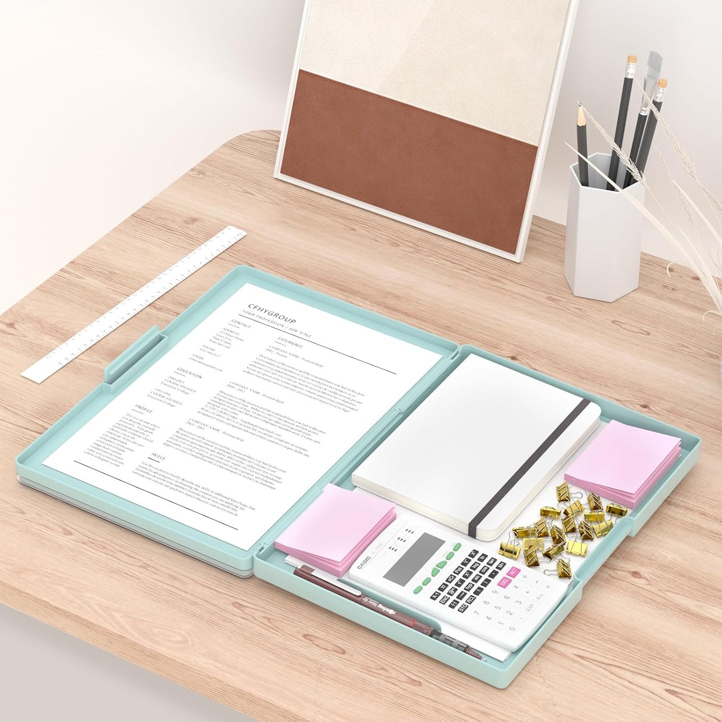 Rimilak Plastic Clipboard with Storage, Side Opening with 2 Compartment, Size 13.3 x 9.4 x 1.5 Heavy Duty High Capacity Nursing Box for Work School & Office Supplies, Black