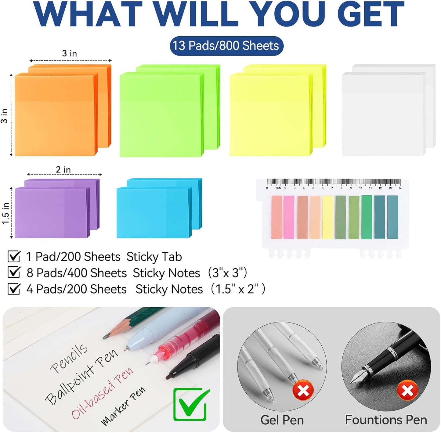 6 Pads Transparent Sticky Notes with Sticky Tabs, Tecolu 3x3 inch Clear Sticky Notes【Waterproof, 5X Adhesive Strength】, See-Through Translucent Sticky Notes for School Office Bible Study Supplies