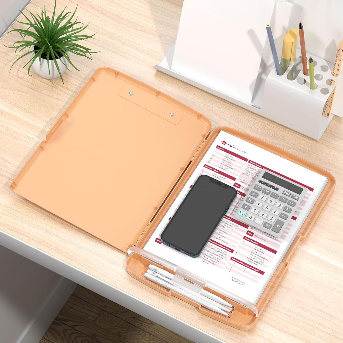 Rimilak Plastic Clipboard with Storage, 8.5 x 11 High Capacity Folio Nursing Case with Pen Holder, Size 14.2 x 9.6 x 1.2″ Folder Side-Opening for Classroom, Teacher, Smooth Writing, Dark Green