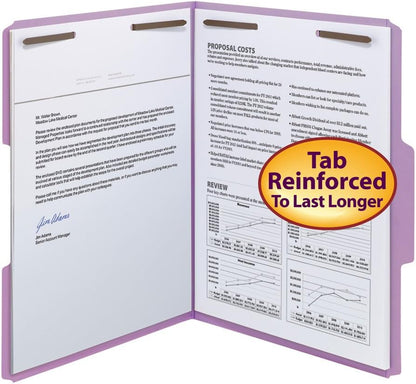 Smead Fastener File Folders, Reinforced 1/3-Cut Tabs, 2 Fasteners, Letter Size, Blue, 50 per Box (12040)