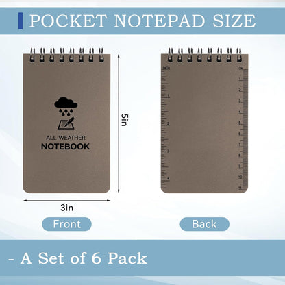 COIDEA 6 Pack Waterproof Notebook, 3 x 5 Pocket Notepad, Top-Spiral Weatherproof NotePad, All Weather Police Pocket Notebook Little Memo Steno Note Pads for Outdoor Office School Recording