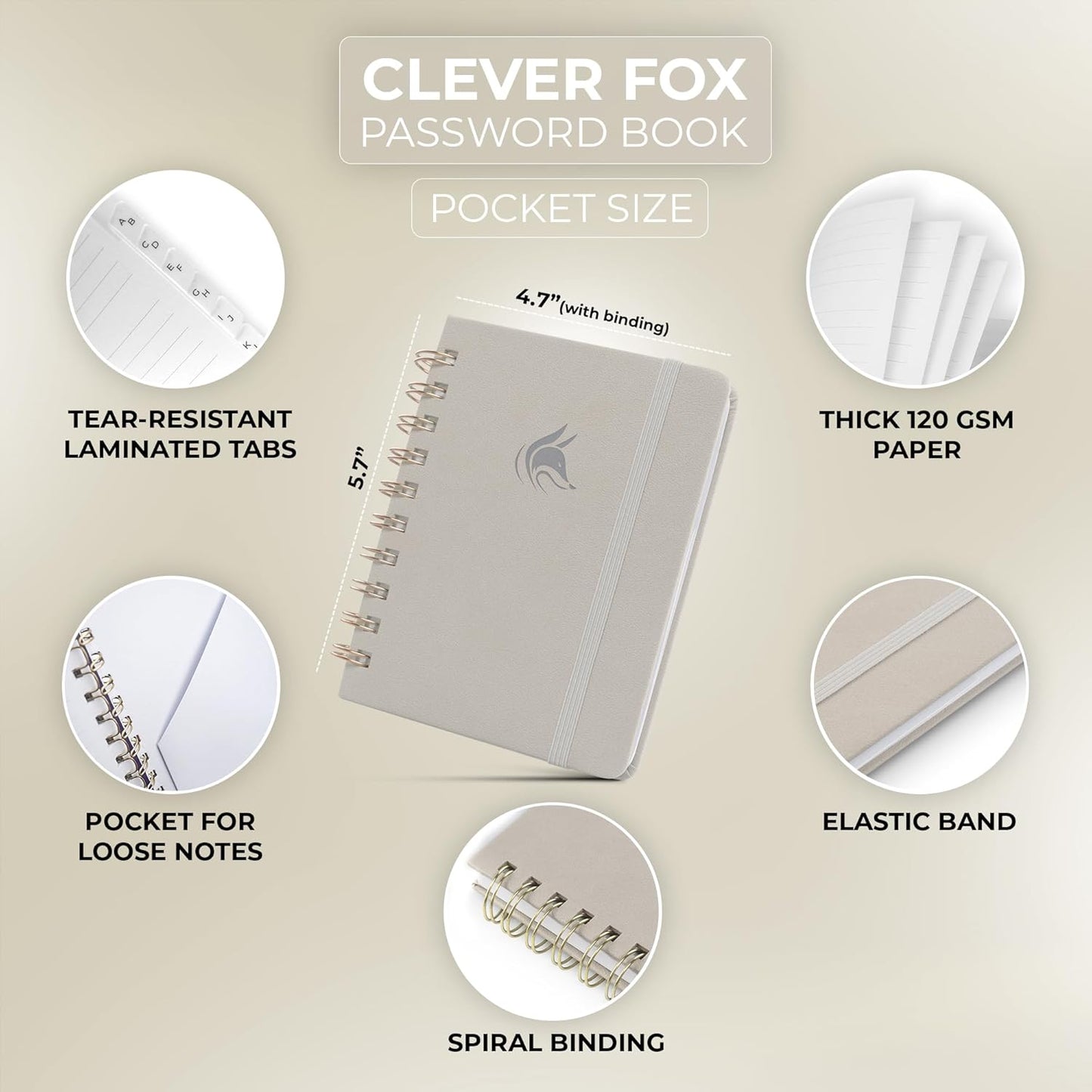 Clever Fox Password Book Spiral – Internet Address & Password Organizer with Laminated Alphabetical Tabs – Password Keeper Journal – Hardcover, Medium Size, 6.1x7.7” (Mystic Blue)