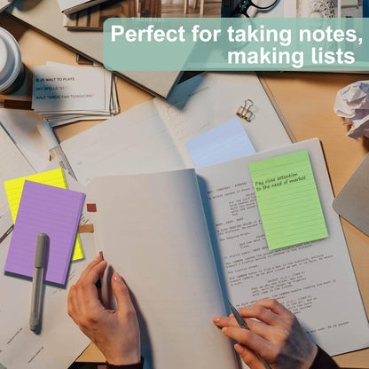 24 Pack Lined Sticky Notes 4X6 in, Self Sticky Note Pads with Lines, Large Sticky Note Memo Pad for Office, Home, School, Meeting, 50 Sheets/pad, Morandi