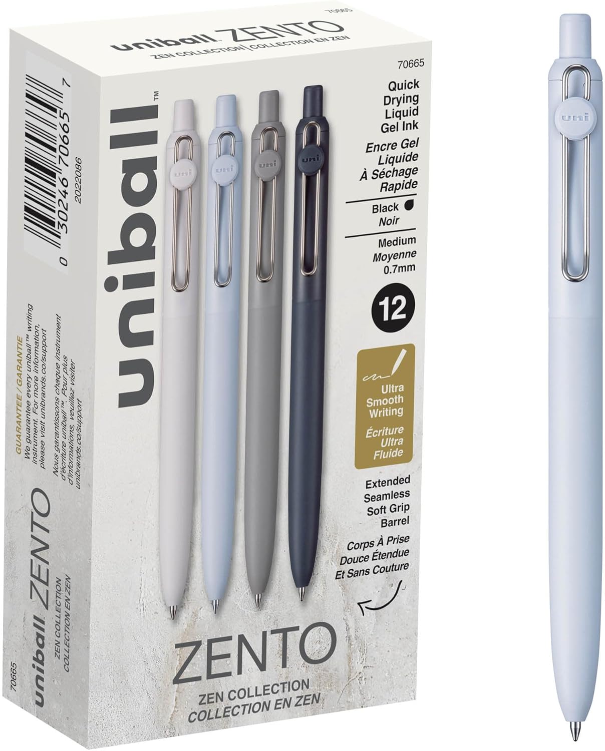 uni-ball Zento Gel Ink Rollerball Pens, 4 Black Medium Point Smooth Writing Pens, Colored Japanese Pens, Muted Colors