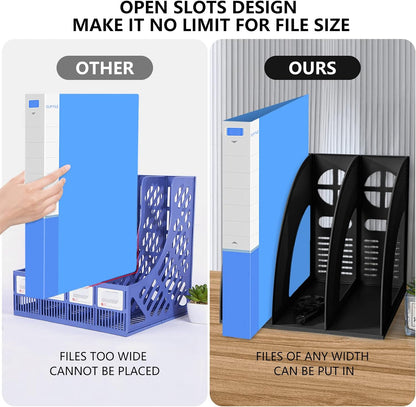 Marte Vanci Magazine File Holder Vertical PP Folder Book Desktop Organizer Plastic Storage Sturdy Vertical 4 Section Folder (Purple)
