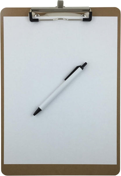 Pen Holder Clipboard, Letter Size, Low Profile Clip, Hardboard Single (Pen Included)