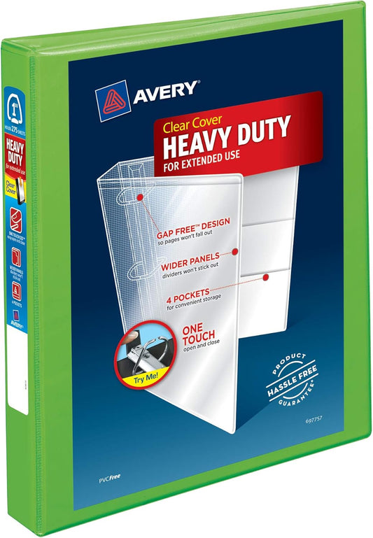 Avery Heavy-Duty View 3 Ring Binder, 1" One-Touch EZD Rings, 1 Chartreuse Binder (79770)