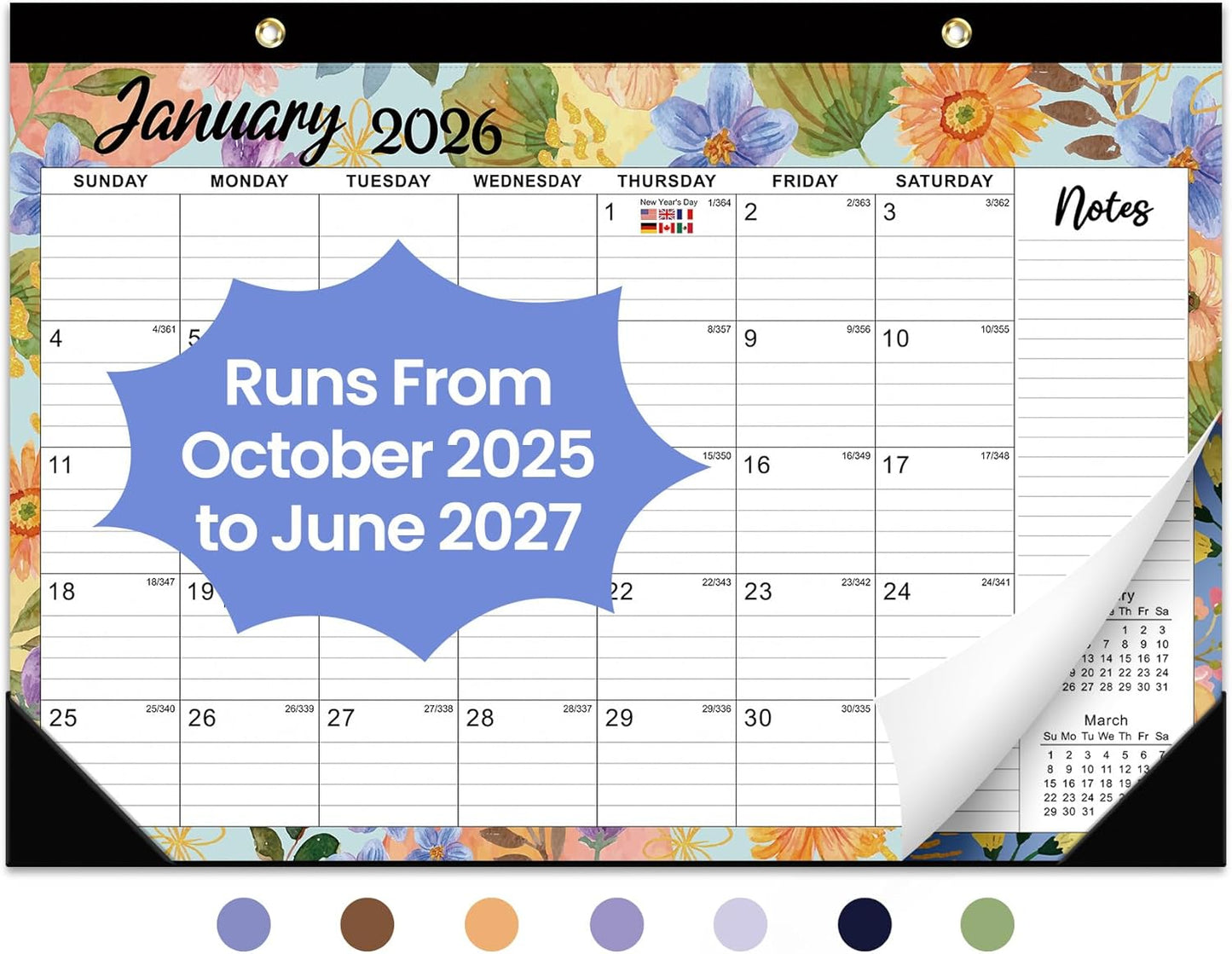 Desk Calendar 2026-2027, 21-Month Calendar Runs Until June 2027, Large 17" x 12" Monthly Desktop & Wall Calendar for Home & Office - Floral