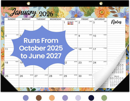 Desk Calendar 2026-2027, 21-Month Calendar Runs Until June 2027, Large 17" x 12" Monthly Desktop & Wall Calendar for Home & Office - Floral