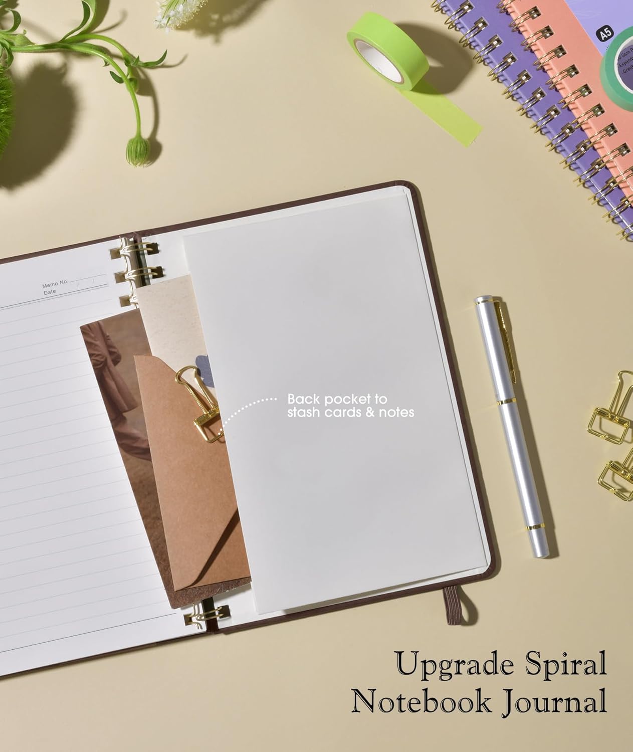 Lined Spiral Journal Notebook, A5 Hardcover Spiral Journals for Women Men, 150 Numbered Pages Spiral Bound Notebook, 100 GSM College Ruled Notebooks for Work, Note Taking 5.75" x 8.38", Olive Green