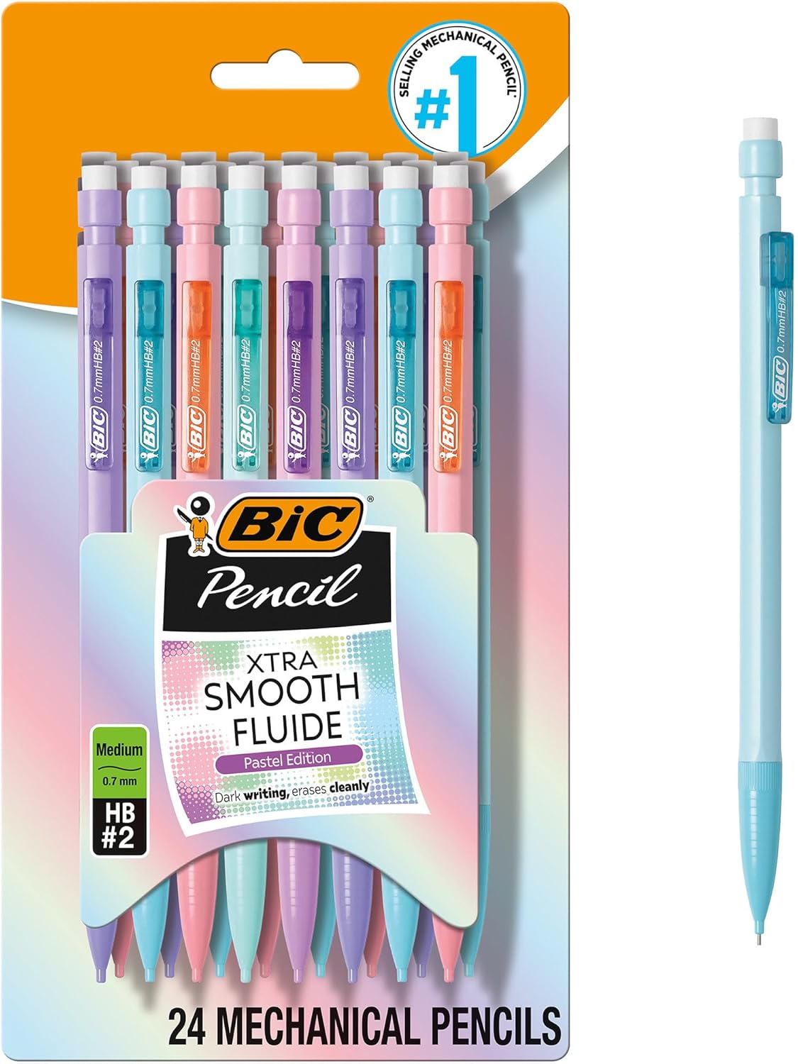 BIC Xtra-Sparkle Number 2 Mechanical Pencils With Erasers, Medium Point (0.7mm), 24-Count Pack, Mechanical Pencils for School Supplies