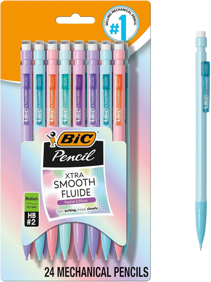 BIC Xtra-Sparkle Number 2 Mechanical Pencils With Erasers, Medium Point (0.7mm), 24-Count Pack, Mechanical Pencils for School Supplies