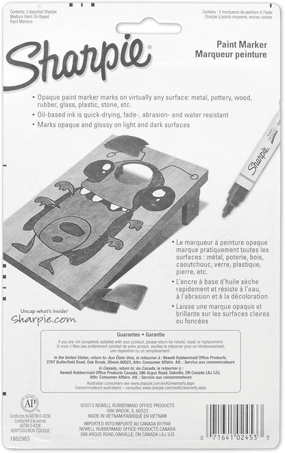 Sharpie Oil-Based Paint Markers, Fine Point, 5 Count - Great for Rock Painting