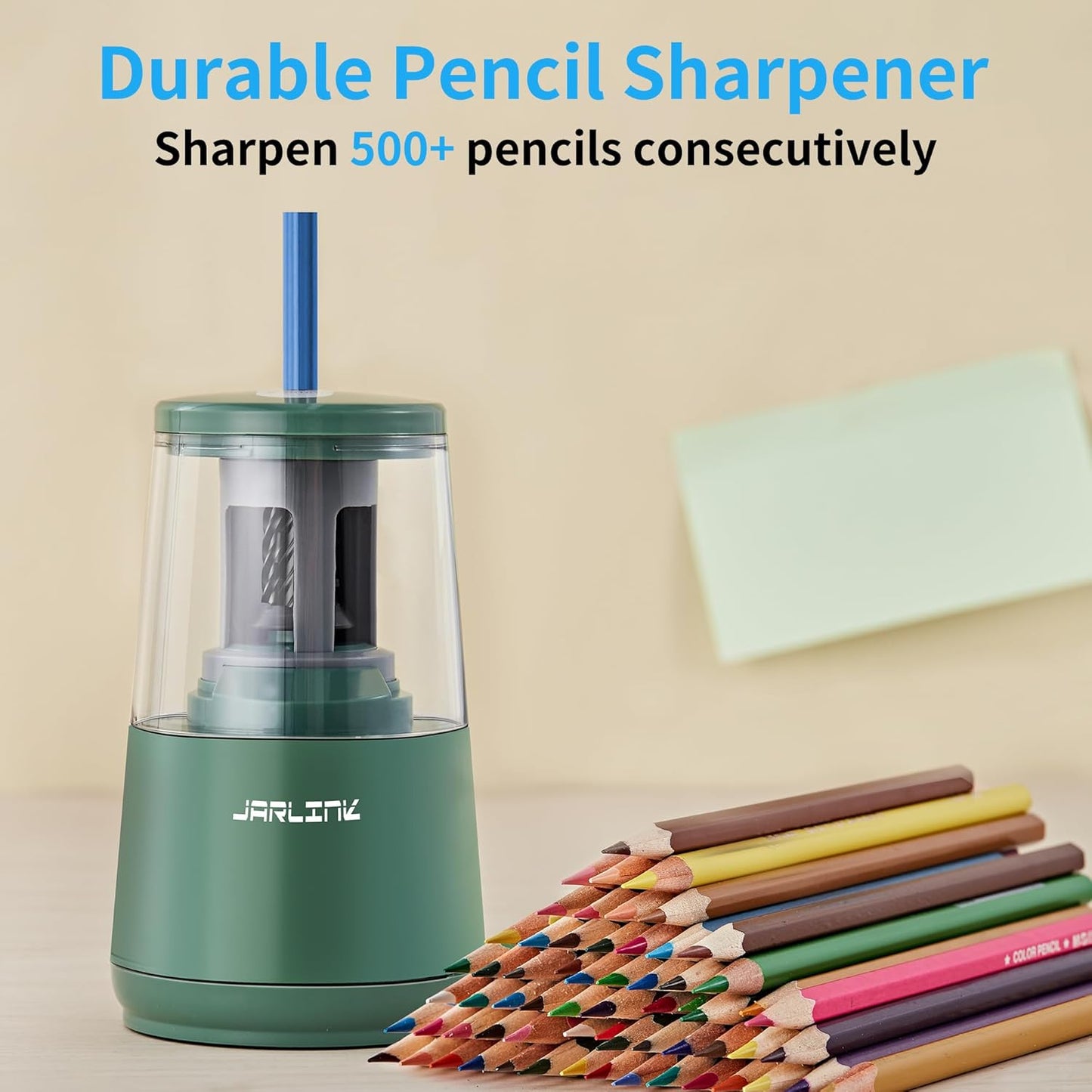 JARLINK Electric Pencil Sharpener, Heavy-Duty Helical Blade to Fast Sharpen, Auto Stop for No.2/Colored Pencils(6-8mm), AC Adapter/Battery Operated in School Classroom/Office/Home (Black)