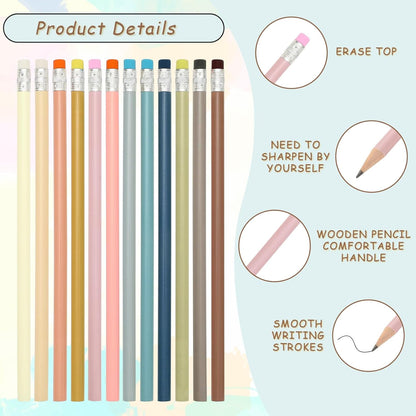 Whaline 48Pcs Colorful Pencils with Erasers Back to School Rainbow Color Wooden Pencil Unsharpened Writing Drawing Pencil for Students Graduation School Office Stationery Gift