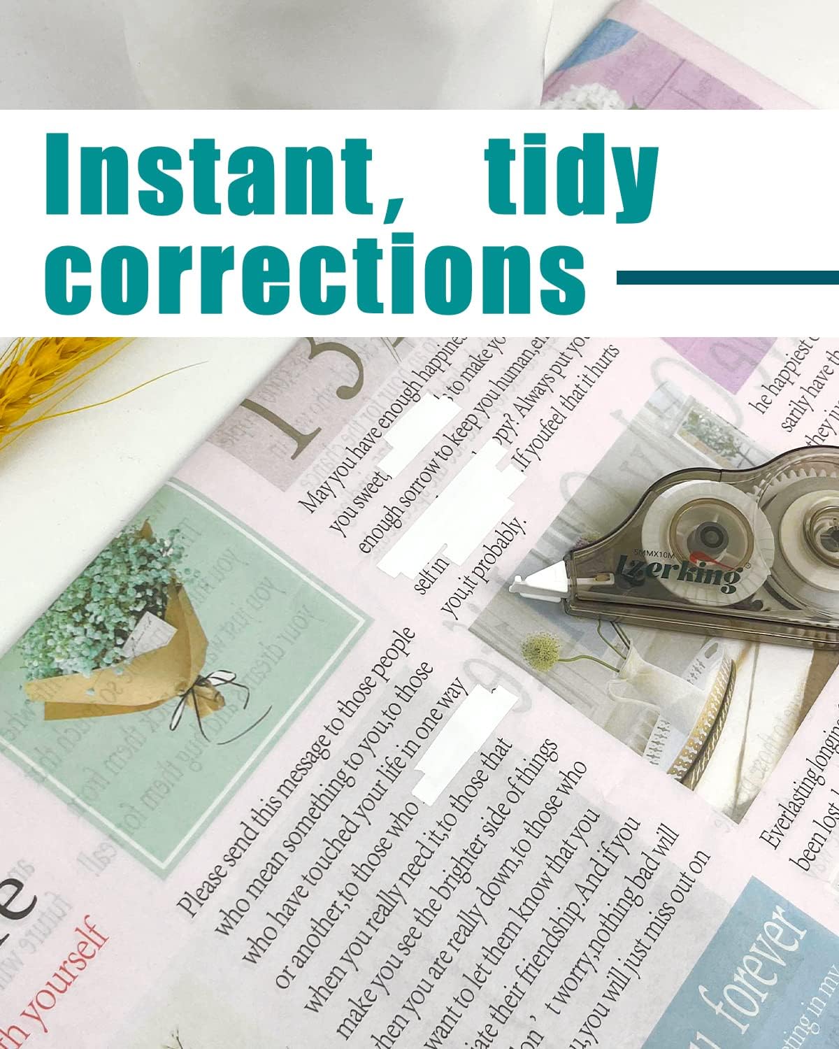 Lzerking Correction Tape, White, 6-Count, Make Instant Corrections With No Drying Time