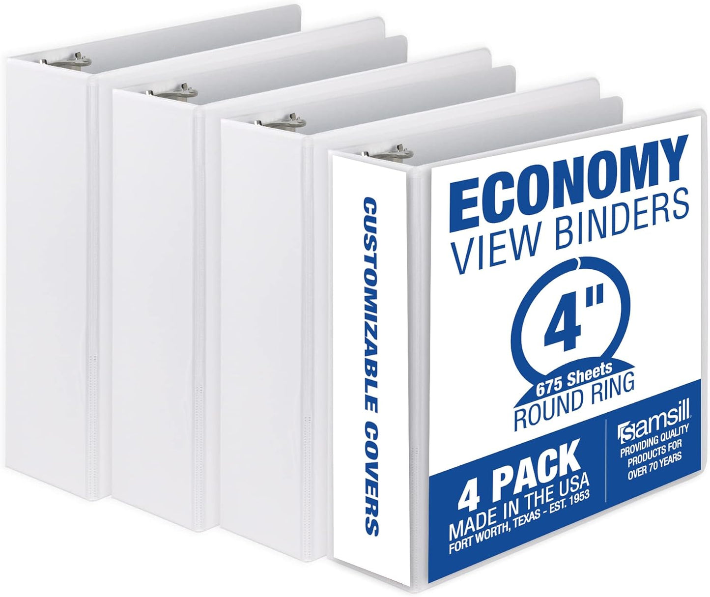 Samsill 1.5 Inch 3 Ring Binders, Economy Round Ring, Clear View Cover, 325 Sheet Capacity - for School, Home, Office - White, 4 Pack