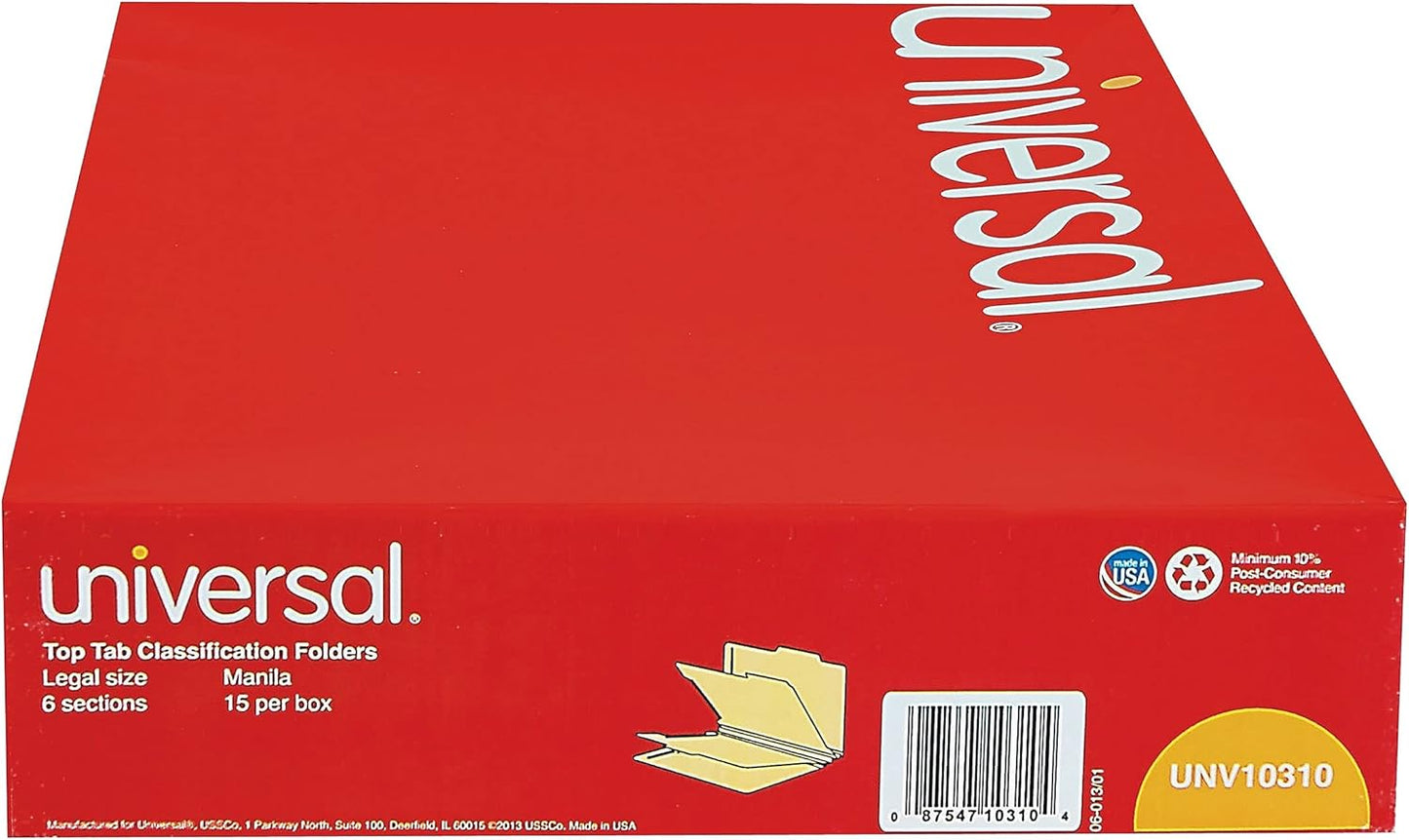 Universal 10310 Manila Classification Folders, Legal, Six-Section, 15/Box