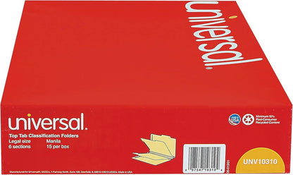 Universal 10310 Manila Classification Folders, Legal, Six-Section, 15/Box