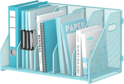 SUPEASY Binder Organizer, Magazine File Holder with 5 Vertical Compartments Rack, Metal Desk File Organizer & Binder Holders, Magazine Organizers for Office Desktop, Home, School, Classroom (Black)