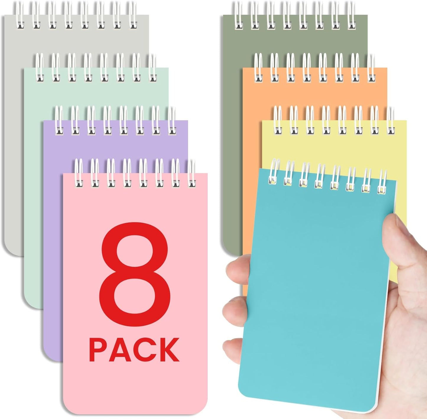 Taja Pocket Small Notebook 3" x 5", Set of 8 Mini Little Spiral Notebook, Nursing Notepad, Perfect for Work, School, Office, Nurse, Travel - Neutral