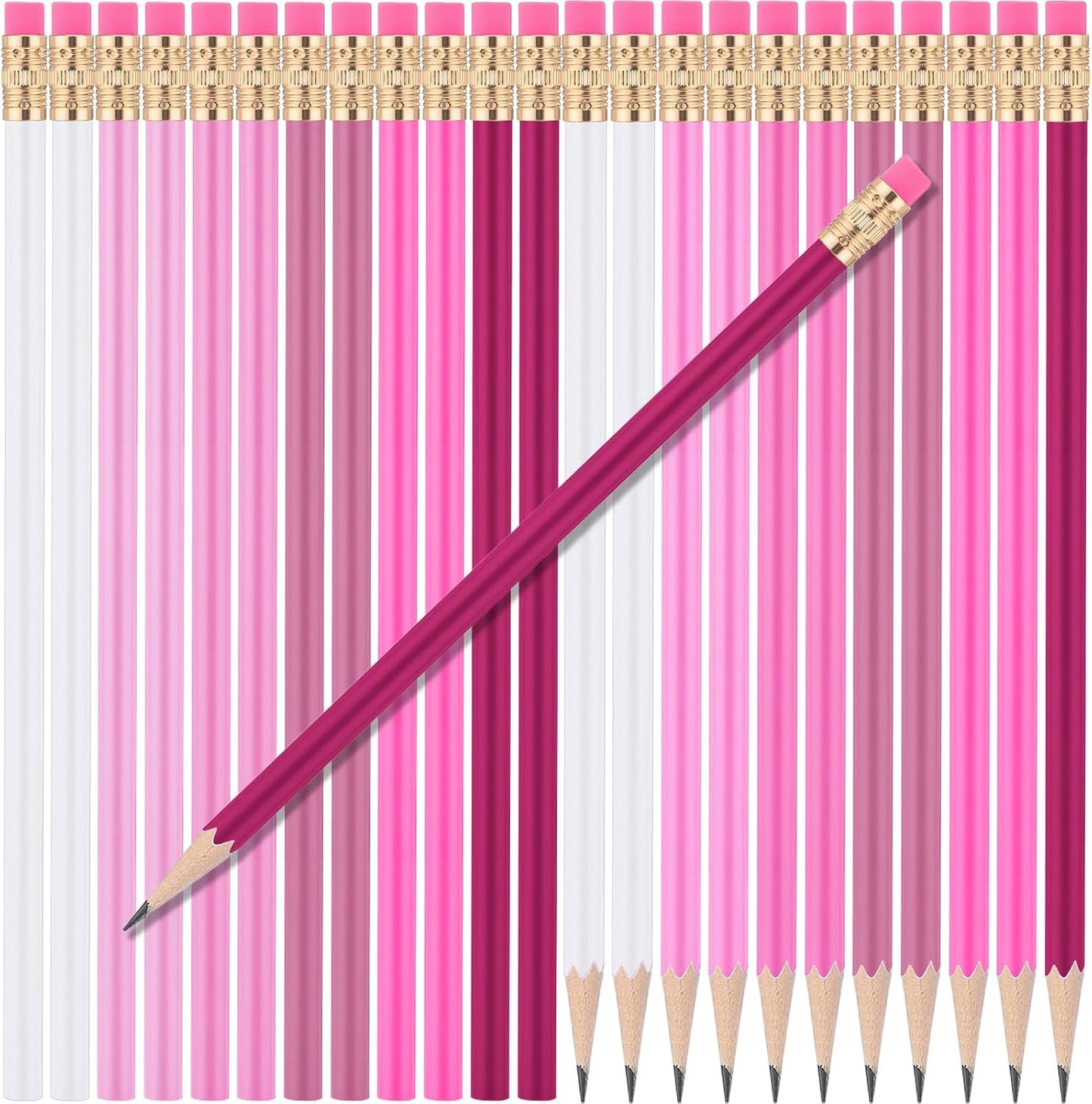 24 Pcs Round Pencils with Eraser 2 HB Cute Pencils Bulk for School Graphite Wood Color Unsharpened Pencil for Drawing Sketching Wedding School Teacher Supplies Student Reward