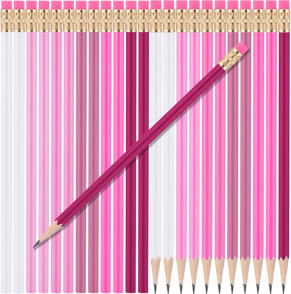 24 Pcs Round Pencils with Eraser 2 HB Cute Pencils Bulk for School Graphite Wood Color Unsharpened Pencil for Drawing Sketching Wedding School Teacher Supplies Student Reward