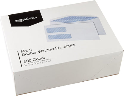 Amazon Basics #9 Security Tinted Double Window Envelopes for Invoices and Documents, Self-Seal, 3-7/8" x 8-7/8", White, 500-Pack