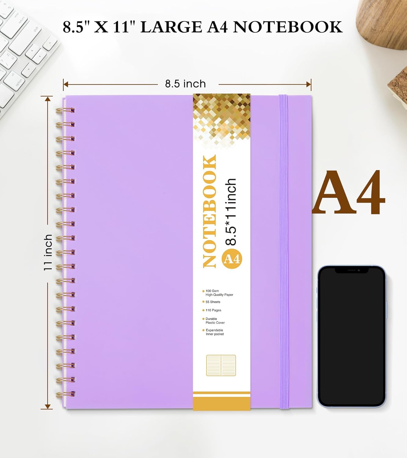 Spiral Notebook Journal 8.5” x 11”, A4 Large Pink Notebooks for Women Men, College Ruled Lined Journal, 100 GSM Paper, Plastic Hardcover Spiral Bound Journals for Work School Note Taking Business
