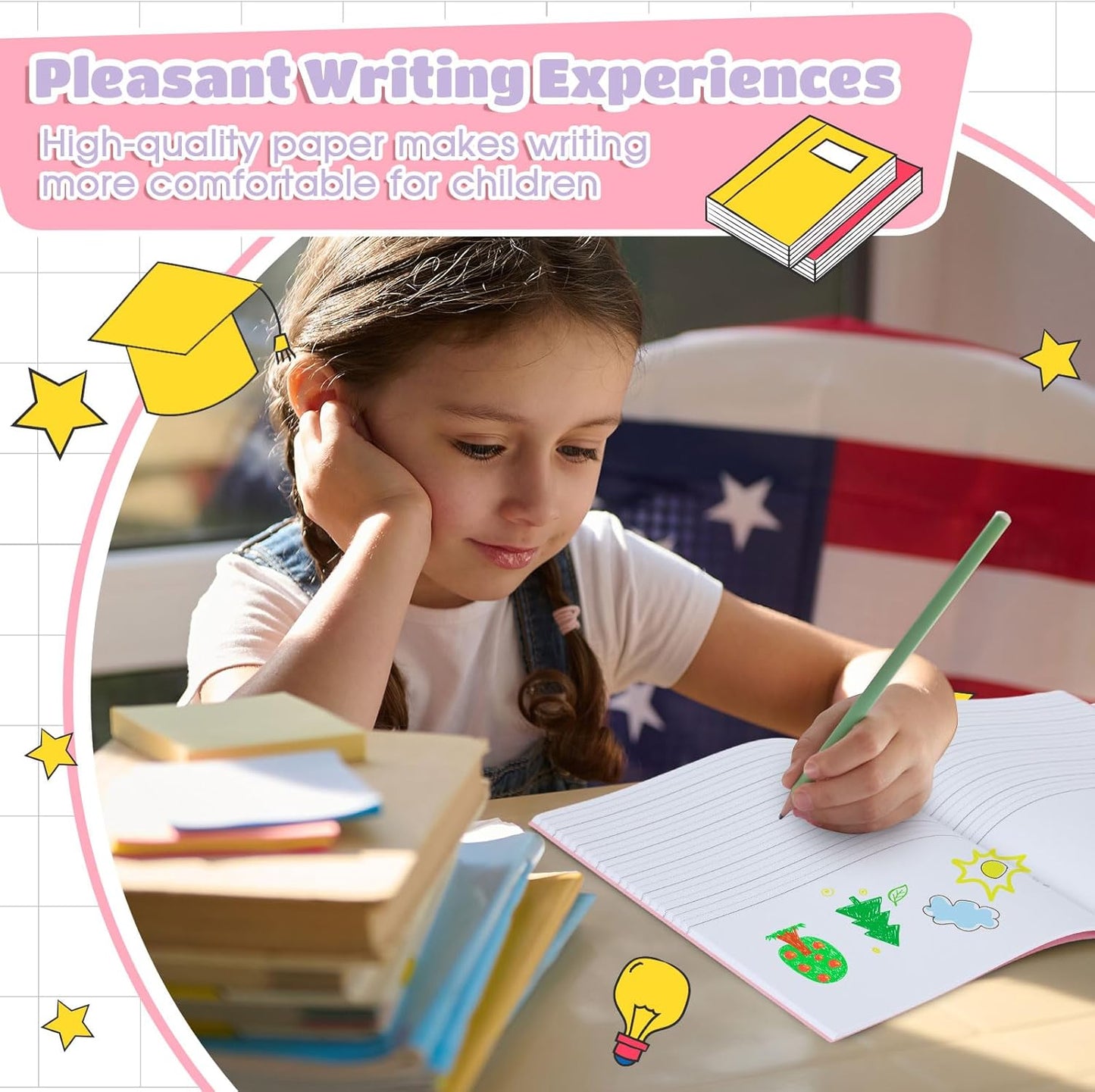 Henoyso 12 Pcs Primary Composition Notebook K-2 Primary Journal, Notebook for Kids Supplies, Bulk Blank Writing Book for Kid to Write Draw Journal 60 Page (9.8″ X 7.5″,Light Color)
