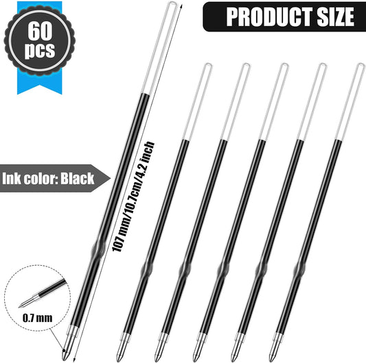 Outus 60 Pcs 0.7 mm Black Retractable Pen Refills Bulk 4.2inch Replacement Ballpoint Ink Pen Refills for Click Ball Point Pens School Office Supplies