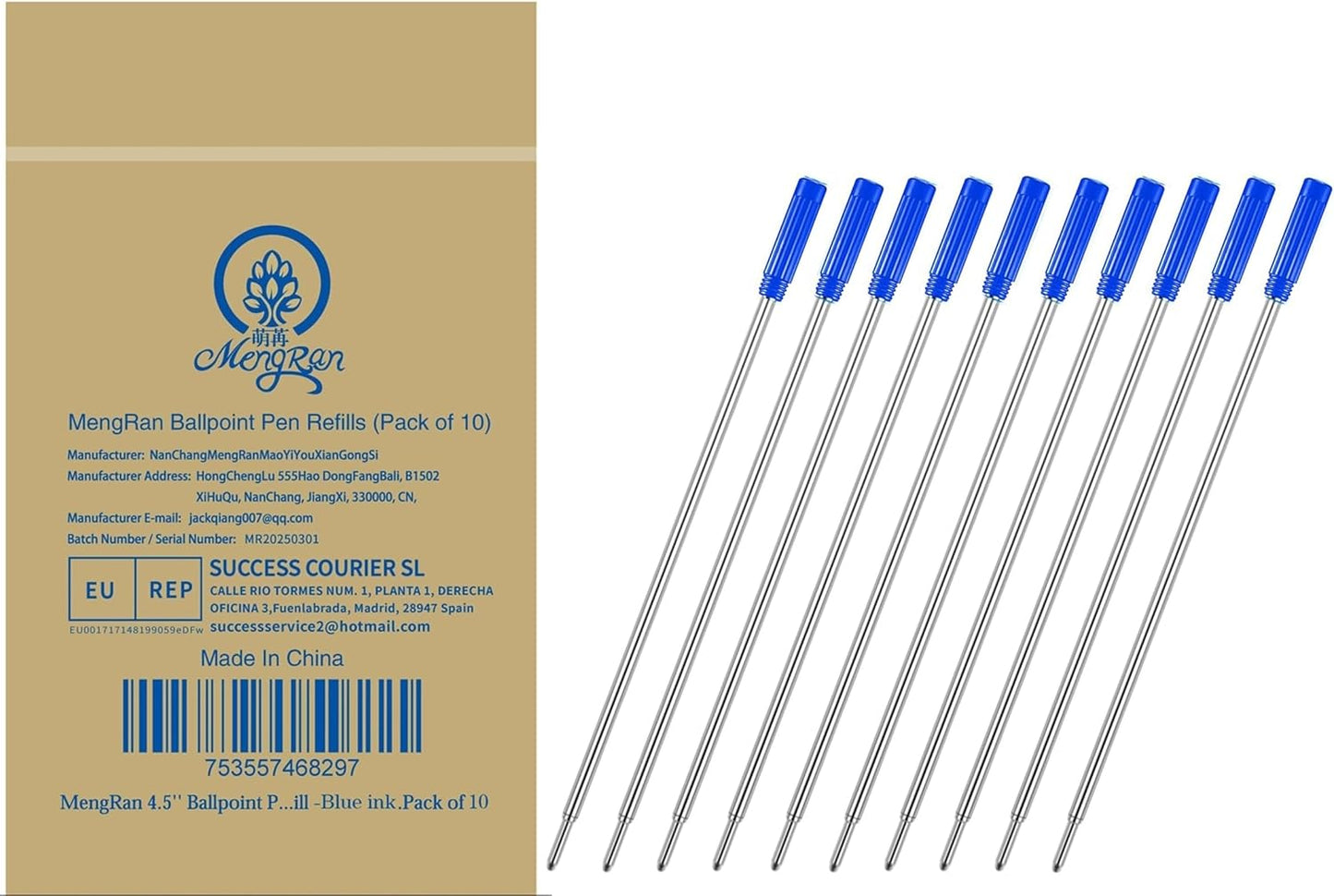 MengRan 4.5'' Ballpoint Ink Pen Refills for Twist Pens,1mm Medium Tip, Compatible with Cross Pen Refills (8513)(10 Pcs Black Ink)