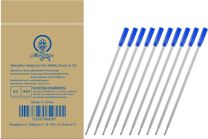 MengRan 4.5'' Ballpoint Ink Pen Refills for Twist Pens,1mm Medium Tip, Compatible with Cross Pen Refills (8513)(10 Pcs Black Ink)