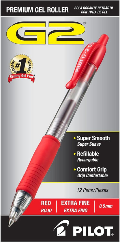 PILOT G2 Premium Refillable and Retractable Rolling Ball Gel Pens, Extra Fine Point, Black Ink, 12-Pack (31002)