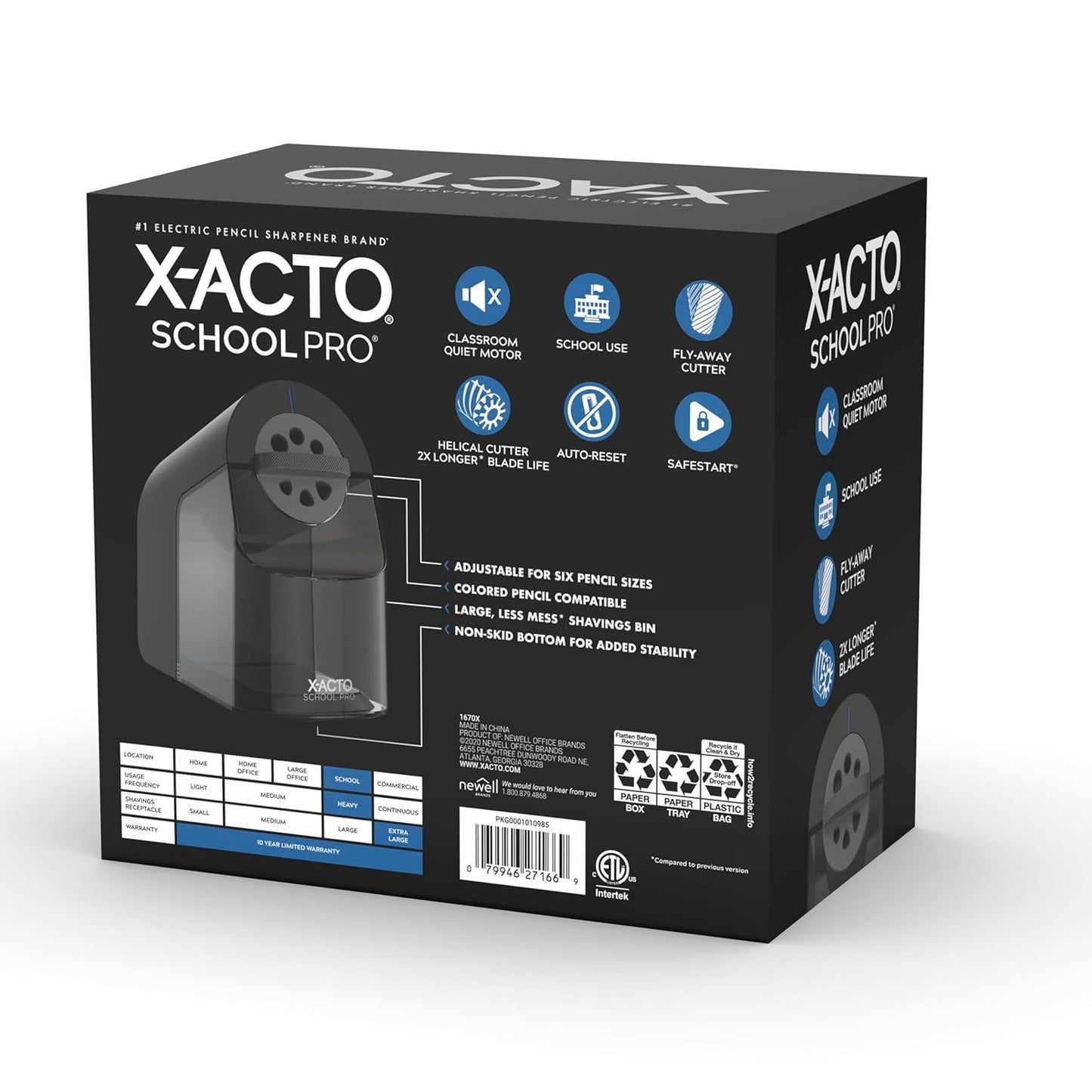 X-ACTO Pencil Sharpener, School Pro Electric Pencil Sharpener, With Six Size Dial, XL Shavings Bin, Black, 1 Count - Heavy Duty, Teacher and School Supplies
