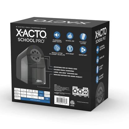 X-ACTO Pencil Sharpener, School Pro Electric Pencil Sharpener, With Six Size Dial, XL Shavings Bin, Black, 1 Count - Heavy Duty, Teacher and School Supplies