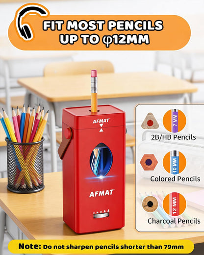 AFMAT Electric Pencil Sharpener, Rechargeable & Cordless, Fully Automatic Pencil Sharpener for Classroom, Auto in & Out, 5 Sharpness Modes, Heavy Duty Sharpeners for 6-12mm No.2/Jumbo Pencils PSC7
