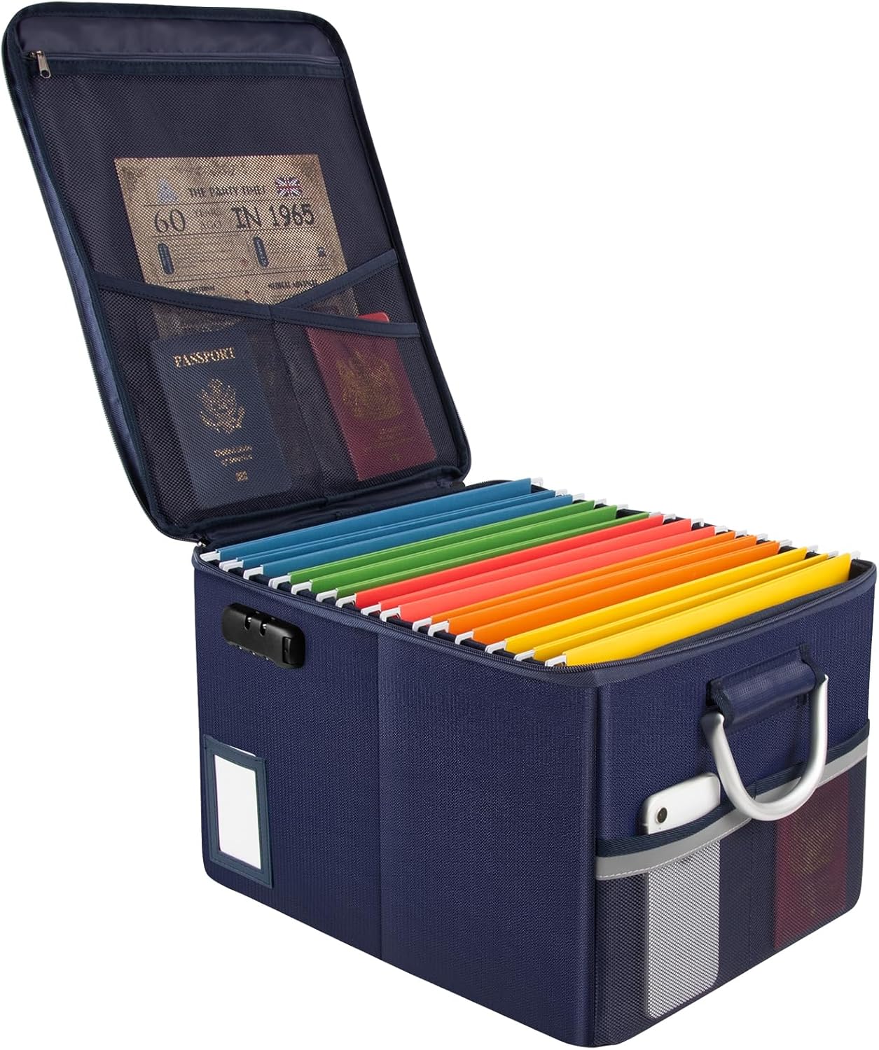 TOMKID Fireproof Document Box, Fireproof File Box with Lids, Important Document Organizer Box with Lock, Portable File Folder Organizer with Handle