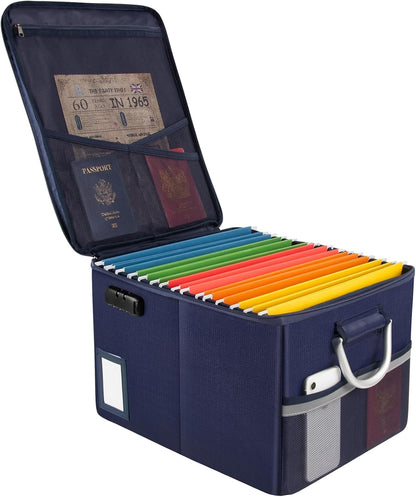 TOMKID Fireproof Document Box, Fireproof File Box with Lids, Important Document Organizer Box with Lock, Portable File Folder Organizer with Handle