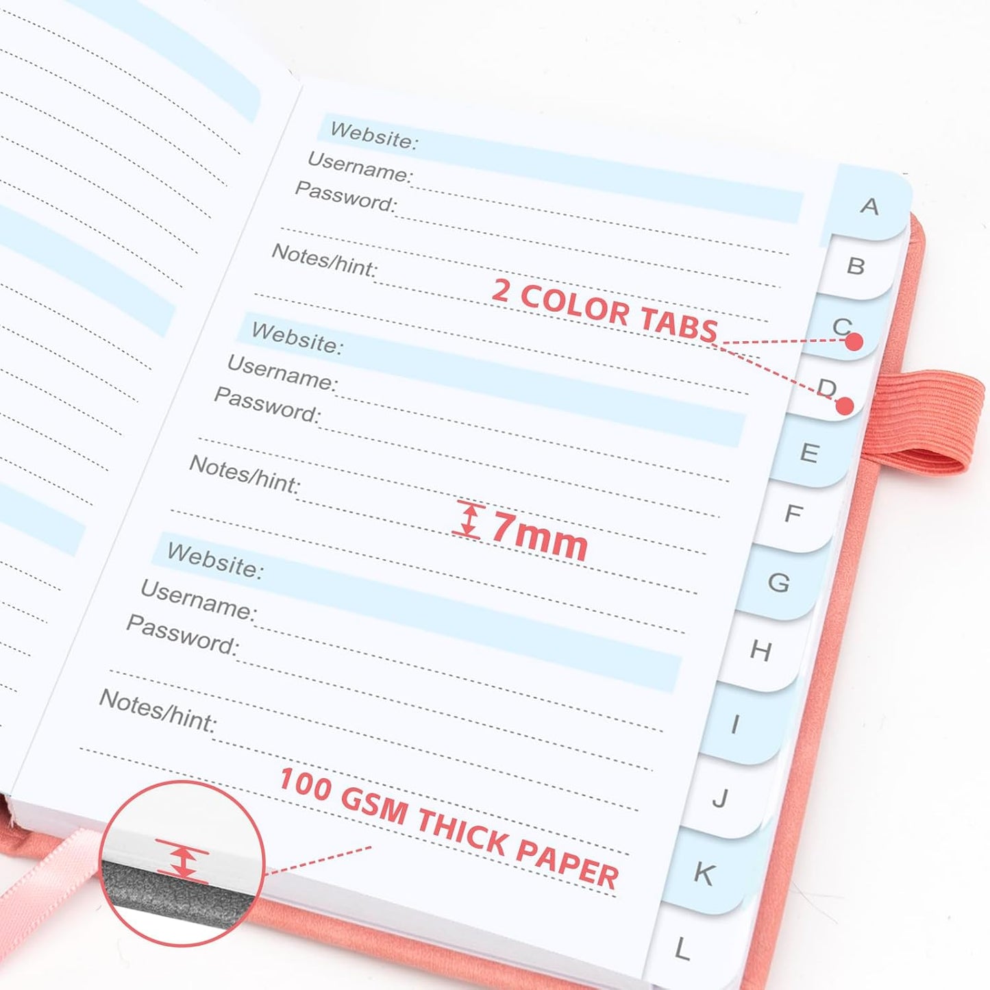 MOSA BEAR Password Keeper Book with Alphabetical Tabs，4.3"x5.7" Small Password Books for Seniors Password Notebook for Internet Website Address Log in Detail（Dark Blue）