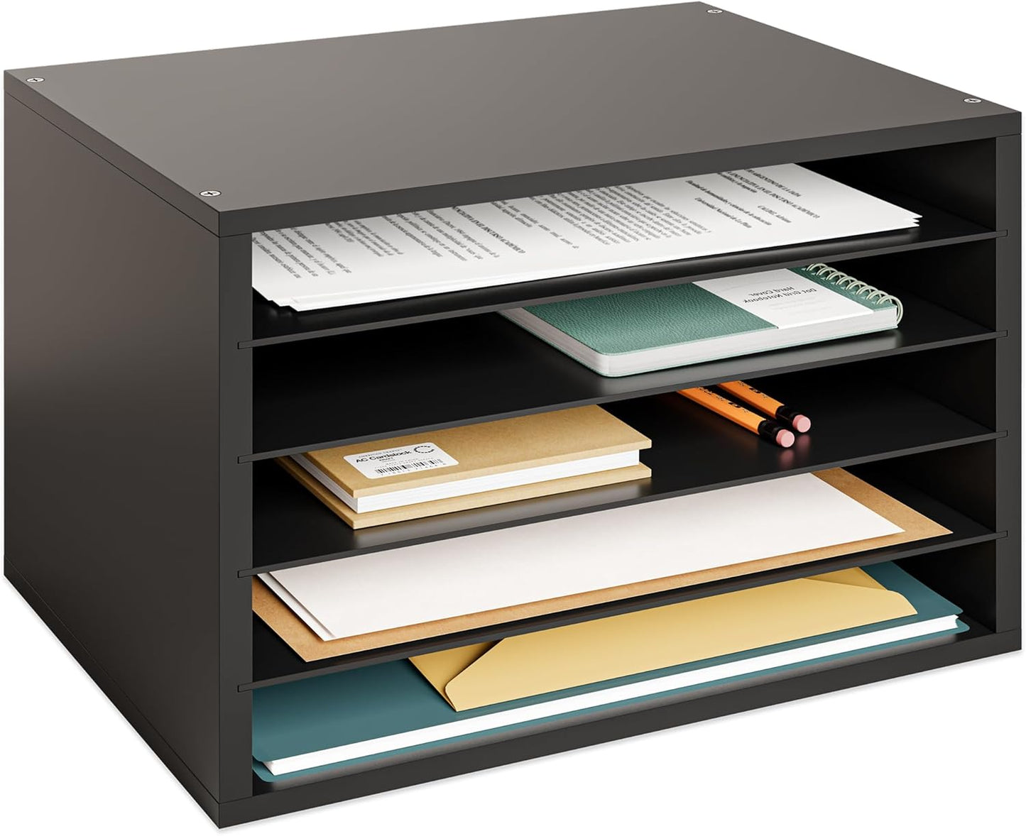 Ballucci 4-Tier Paper Organizer for Desk, Stackable Tray, Desk Storage Organizer Shelves, Stacking Letter Paper Tray Sorter for Classroom Office, Black